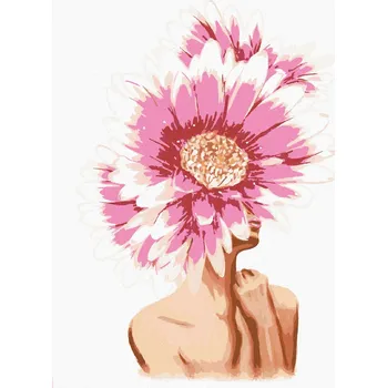 Diamondi Diamantové malování - ŽENA S RŮŽOVOU KVĚTINOU NA HLAVĚ Rozměr: 40x50 cm, Rámování: bez rámu a bez vypnutí plátna