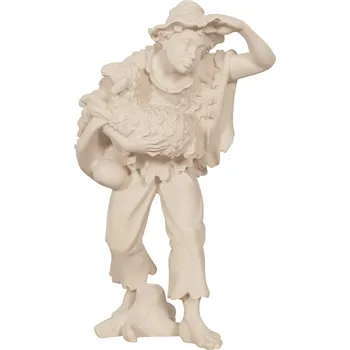 Vánoční dekorace Ornatis Pastýř s ovečkou hledící do dáli Provedení: Přírodní bez malování, Velikost stojících figur dospělých postav: 20 cm Dřevěná vyřezávaná soška pastýře s ovcí