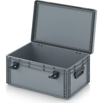 paleta Euro přepravka s víkem s panty Pro 61,1 x 42,7 x 28,7 cm, zavřená - Stříbrošedá - materiál: PP - EDP S 64/27 HG 2G