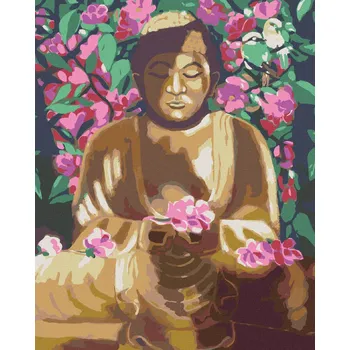 Diamondi Diamantové malování - BUDDHA OBKLOPENÝ KVĚTINAMI Rozměr: 40x50 cm, Rámování: bez rámu a bez vypnutí plátna