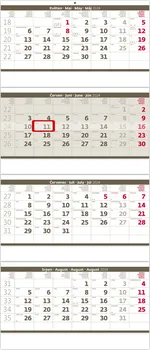 Kalendář Helma365 Nástěnný čtyřměsíční skládaný kalendář šedý 2024