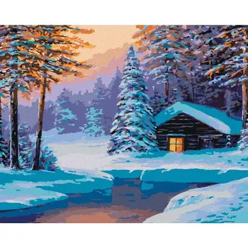 Diamondi Diamantové malování - SRUB V ZASNĚŽENÉM LESE Rozměr: 40x50 cm, Rámování: bez rámu a bez vypnutí plátna