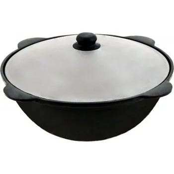 kotlíky Litinový uzbecký kotlík 10 l, 38 cm kazan Davr LE100A, 8mm + hliníková poklice (Davr LE100A Kazan Uzbecký litinový kotlík o objemu 10 l s hliníkovou poklicí, průměr 38 cm)