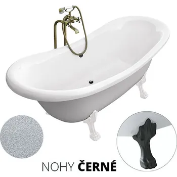 Vana Besco Volně stojící vana ze sanitárního kompozitu Amelia Glam S 190x77 s přepadem Typ a barva výpustě: bez odpadového sifonu, Barva podpěrných nožek: Černá mat