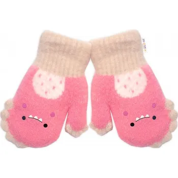 Kojenecký body Zimní rukavičky s kožíškem Dino, Baby Nellys, růžové, 104/110, Velikost koj. oblečení 104-110 (3-5r)