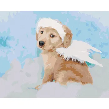 Diamondi Diamantové malování - PES ANDĚL NA OBLÁČKU Rozměr: 40x50 cm, Rámování: vypnuté plátno na rám