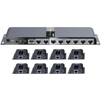 HDMI extender PremiumCord HDMI 1-8 splitter+extender po CAT6/6a/7, FULL HD, 3D