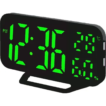 Budík JVD Digitální budík do sítě se zelenými LED svítícími čísly JVD SB3725.1 (SENZOR STMÍVÁNÍ)