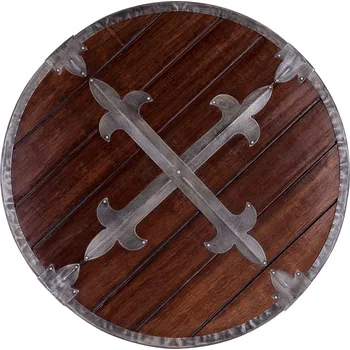 Karnevalový kostým Deepeka Kulatý dřevěný štít s ocelovým kováním Fleur de Lys