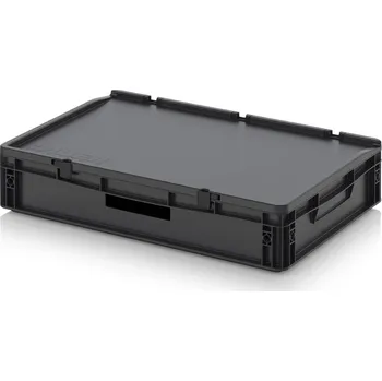 paleta ESD euro přepravky včetně víka s panty 60 x 40 x 13,5 cm - Dopravní černá - materiál: ESD PP - ESD ED 64/12 HG HO