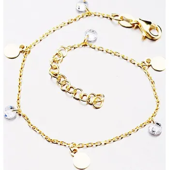 Šperk Dámský náramek stříbro 925 zlacený s přívěsky a zirkony B2100131-1132-SLX délka 20 cm