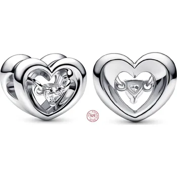 Přívěsek Charm Sterlingové stříbro 925 Zářivé srdce a plovoucí zirkon, korálek na náramek láska