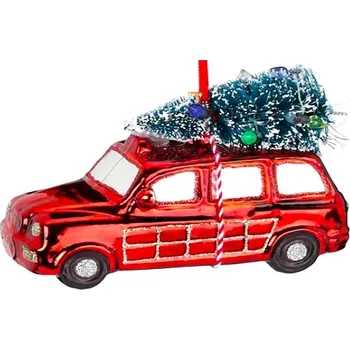 Vánoční dekorace LAALU Vánoční ozdoby - autíčko se stromkem, 11 cm
