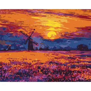 Hračka Diamondi Diamantové malování - BAREVNÝ ZÁPAD SLUNCE A VĚTRNÝ MLÝN Rozměr: 40x50 cm, Rámování: bez rámu a bez vypnutí plátna