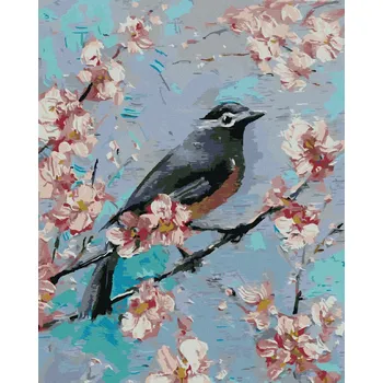 Diamondi Diamantové malování - PTÁČEK NA TŘEŠNI Rozměr: 40x50 cm, Rámování: bez rámu a bez vypnutí plátna