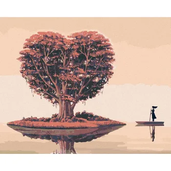 Hračka Diamondi Diamantové malování - STROM VE TVARU SRDCE NA OSTRŮVKU Rozměr: 40x50 cm, Rámování: bez rámu a bez vypnutí plátna