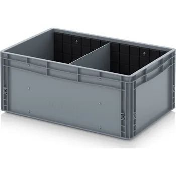 paleta Euro přepravka S příčnou dělicí stěnou 60 x 40 x 27 cm - Stříbrošedá - materiál: PP - EG GEF QT 6427 HG