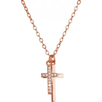 Oblečení a móda Pozlacený stříbrný ROSE náhrdelník dva malé křížky a bílé zirkony 12059.1 crystal