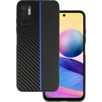 Pouzdro na mobilní telefon Tel Protect CARBON pouzdro pro Xiaomi Redmi Note 10 5G black s modrým pruhem