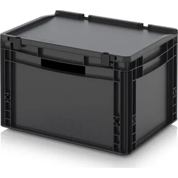 paleta ESD euro přepravky včetně víka s panty 40 x 30 x 28,5 cm - Dopravní černá - materiál: ESD PP - ESD ED 43/27 HG HO