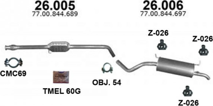 Výfuk RENAULT MEGANE 1.4e / 1.6e sada/komplet IZAWIT IZ26005A26006