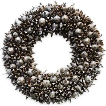 Vánoční dekorace Věnec šišky cypřiš pr.26cm šedo-stříbrná