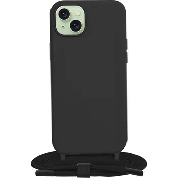 Pouzdro na mobilní telefon Kryt iPhone 15 Plus černý se šňůrkou (obal neboli pouzdro na iPhone 15 Plus)