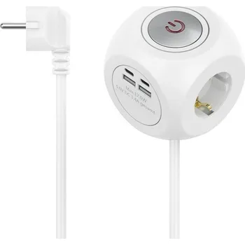 Prodlužovací kabel Kabel prodlužovací Hama 3x zásuvka schuko, 2x USB-C, 2x USB-A, 1,4 m - bílý