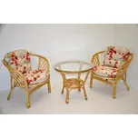 Ratanová sedací souprava Bahama malá medová polstry motiv vlčí máky