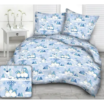 Povlečení TiaHome Vánoční skřítky modré 1x Polštář 90x70cm, 1x Přikrývka 140x200cm