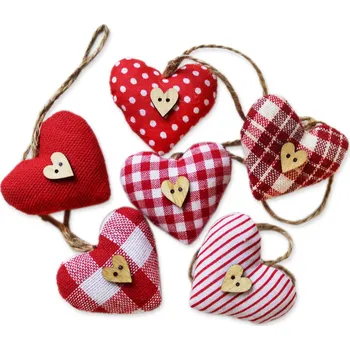 Zahradní dekorace Srdce závěs textil 6ks/4cm červená