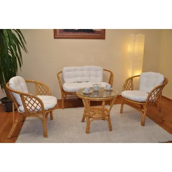 Zahradní sestava Ratanová sedací souprava Bahama medová velká polstry bílé