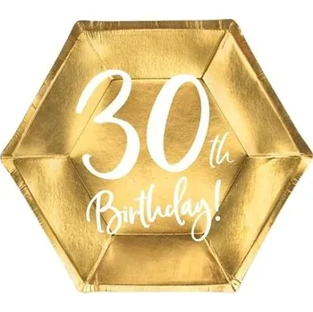 Talíř Papírové talíře 30 let - zlaté - 20 cm, 6 ks