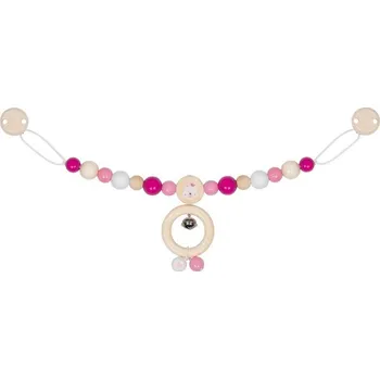 Hračka pro nejmenší Řetěz do kočárku dřevěný - Medvídek s rolničkou růžový (Goki)