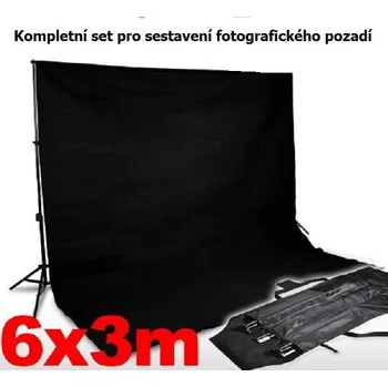 Fotopozadí Kompletní set pro nastavení černého fotografického pozadí 6x3 m