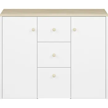 Šatní skříň Komoda Elmo 09, Bílá Alpská/Buk Fiord