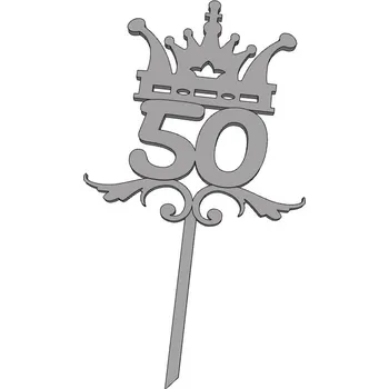 Číslice 50 s korunou - plastový zápich - Stříbrná