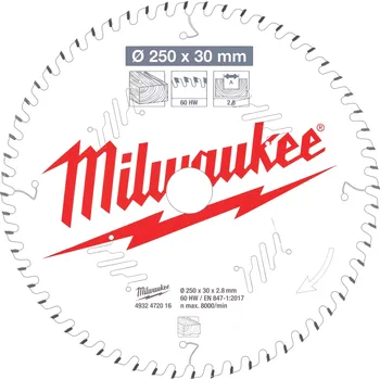 Pilový kotouč MILWAUKEE Pilový kotouč dřevo 250x30x2.8x60ATB