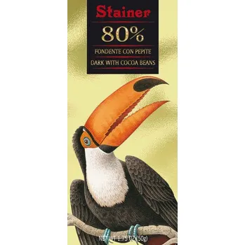 Čokoláda Stainer čokoláda extra hořká 80% s kakaovými nugetkami Tukan (con pepite di cacao) 50g