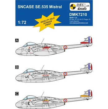 Plastikový model 1/72 Decals SNCASE SE.535 Mistral (3x camo)