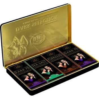 Čokoláda Dárková kazeta HEIDEL 120 g - 4x čokoláda - kovová krabička (kovová krabička / hořká 70 % & hořká espresso & hořká s mořskou solí)