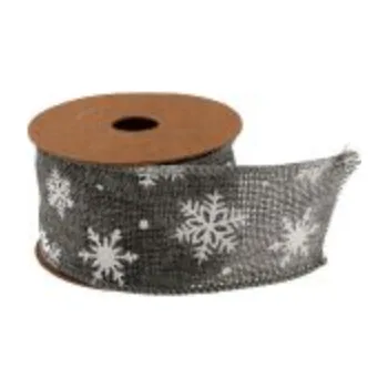 Stuha Vánoční jutová stuha, vzor vločka 5cm x 5m, AJ1605, 3 šedá/bílá