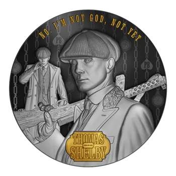 Stříbrná mince Thomas Shelby - Peaky Blinders (Gangy z Birminghamu) 2 Oz 2023 Gilded Ultra High Relief Antique Black PROOF
