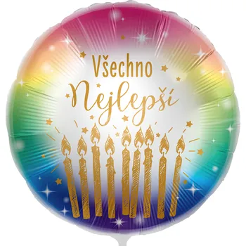 Zábavní pyrotechnika Balón fóliový 43 cm Všechno nejlepší - svíčky