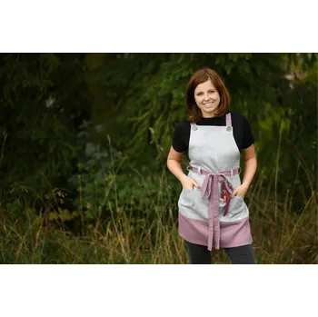 Kuchyňská zástěra Nelly zástěra šedá/starorůžová 70x70cm