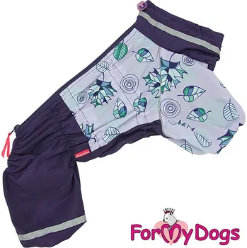 Obleček pro psa FOR MY DOGS pláštěnka LEAVES, fialová Velikost: 10/XS