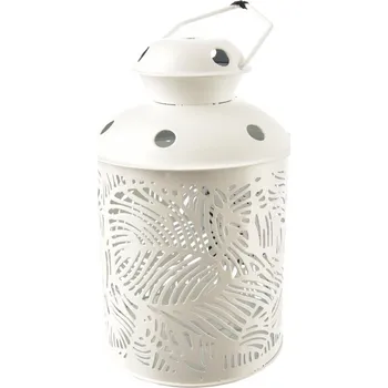 Svícen Lucerna kov list bílá 15 cm