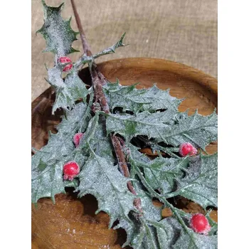 umělá květina Umělá větvička cesmína ojíněná s glitry