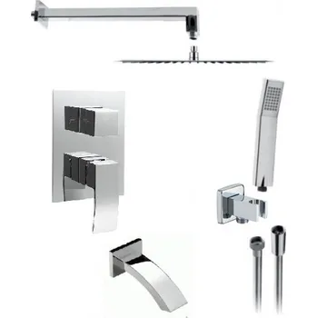 Sprchová hlavice BESTECO Podomítková Sprchová Sada GINKO, 3 Výstupy, Hranatý Design (Chrom Lesk), Hlavová Sprcha 30x30 cm, Rameno 40 cm