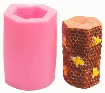 Výroba svíčky Agrofortel 3D silikonová forma na svíčky včelí plástev 6 x 6 x 9 cm růžová